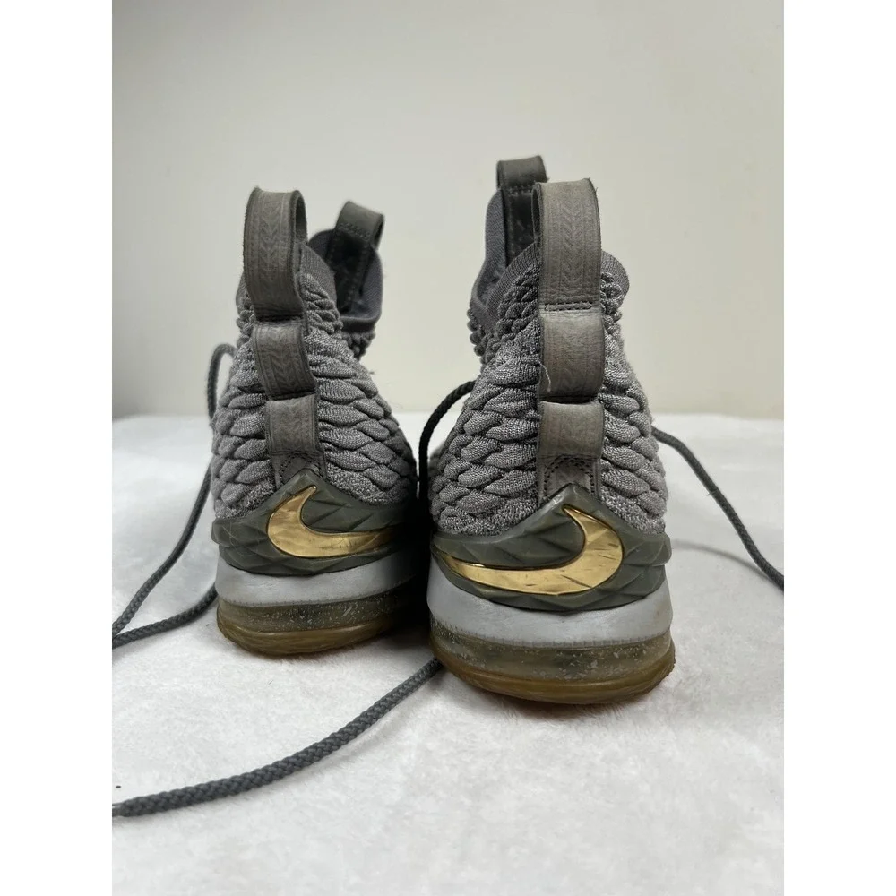 Nike LeBron 15 Shoes‎ Mens 10 Gray Gold Knit Basketball High Top Sneakers Pair